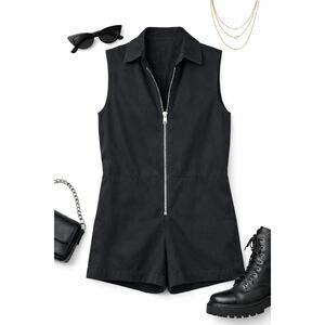 ASOS Black Utility Sleeveless Full Zip Short Jumpsuit Size 4